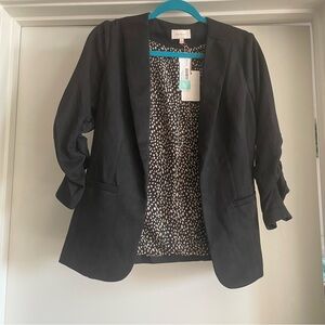 Skies Are Blue Faux Suede Blazer, Black, Small, 3/4 Sleeves Cheetah Print NYT